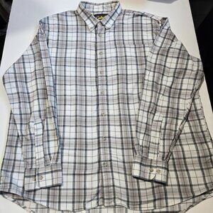 Cabelas Mens Plaid White Gray Button Front Shirt - Sz 2XLT-Tall Outdoors Hiking